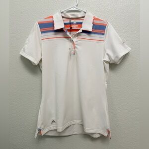 Adidas White Polo with Orange and Blue Stripes